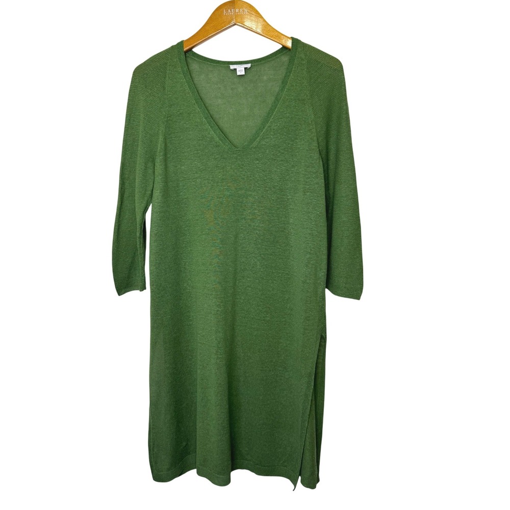 J. Jill Linen Blend Long Length Tunic Sweater Small Green